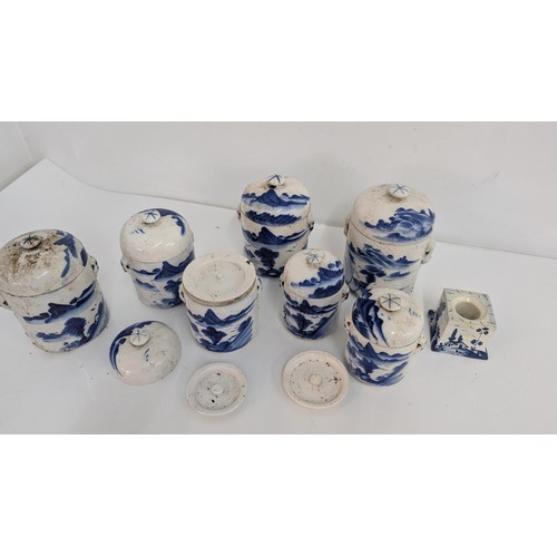 94 - A Selection of Blue and White Antique Chinese Tea Urns