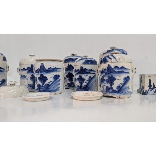 94 - A Selection of Blue and White Antique Chinese Tea Urns