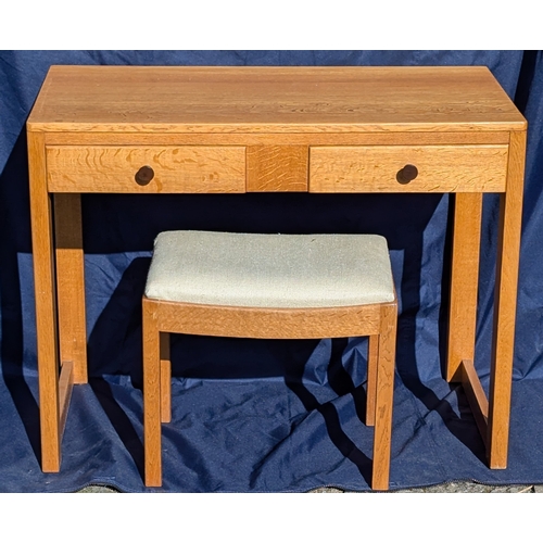 1200 - 2 Drawer Solid Wood Desk And Cream Topped Stool By Gordon Russel - 75 x 95 x 50cm. In Good Condition