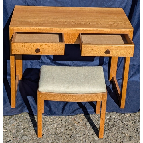 1200 - 2 Drawer Solid Wood Desk And Cream Topped Stool By Gordon Russel - 75 x 95 x 50cm. In Good Condition