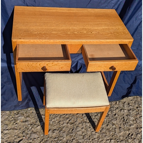 1200 - 2 Drawer Solid Wood Desk And Cream Topped Stool By Gordon Russel - 75 x 95 x 50cm. In Good Condition