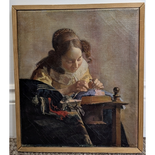 701 - An Oil On Canvas Copy Of Vermeer's 'The Lacemaker' - 28 x 24cm In Frame and An Oil On Canvas Copy Of... 