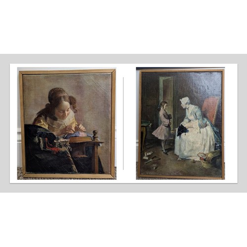 701 - An Oil On Canvas Copy Of Vermeer's 'The Lacemaker' - 28 x 24cm In Frame and An Oil On Canvas Copy Of... 
