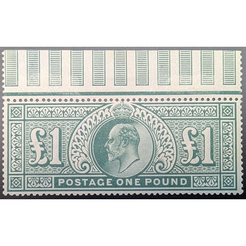 184 - GB 1902 £1 Dull blue Green. Unused. Very fine unmounted. Original Gum. Top Marginal Example with int... 