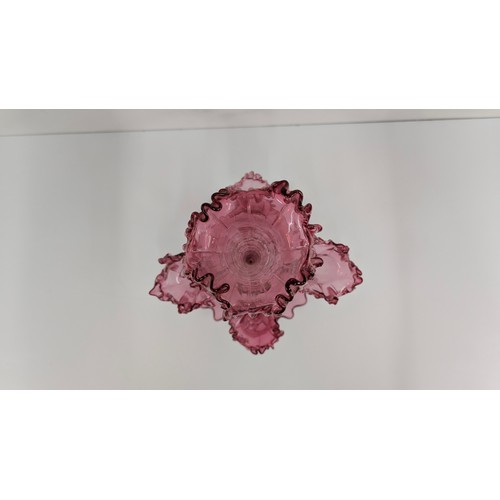 19 - An Antique Victorian Cranberry Glass Epergne Table Centrepiece with 5 Flutes - 56cm Tall