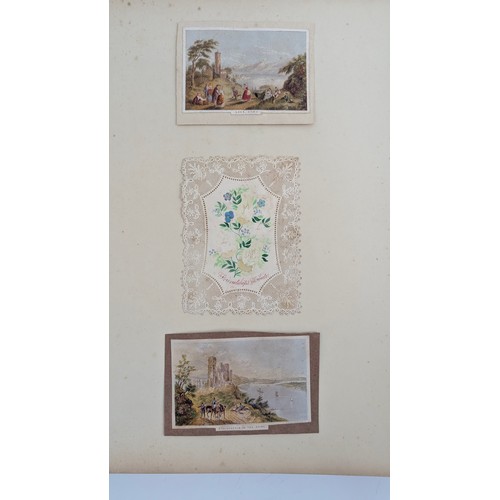 18 - A 19th Century Scrapbook Containing Original Artworks , Entomology, Antique Postcards, Prints and Cu... 