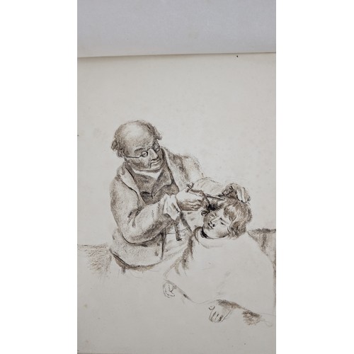 18 - A 19th Century Scrapbook Containing Original Artworks , Entomology, Antique Postcards, Prints and Cu... 