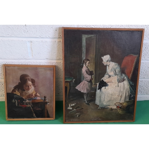 701 - An Oil On Canvas Copy Of Vermeer's 'The Lacemaker' - 28 x 24cm In Frame and An Oil On Canvas Copy Of... 