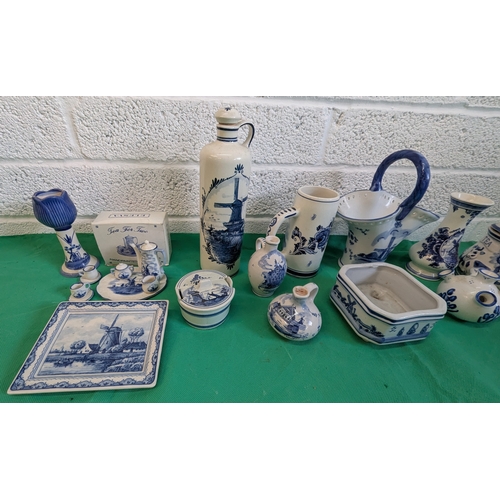 259 - Delftware Collection Including Tiles, Vases, Candleholders, Trinket Pots, And Much More