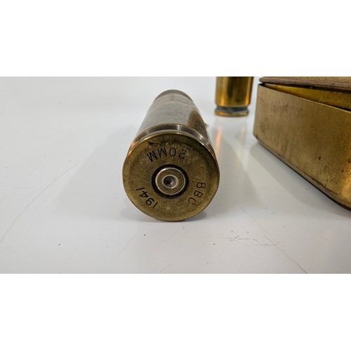 13 - A 1941 Inert 20mm Shell, Shell Cases, Princess Mary WWI Christmas Tin and Cigarette  Case