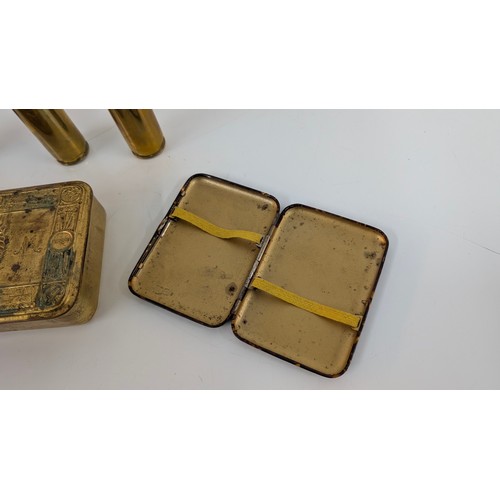 13 - A 1941 Inert 20mm Shell, Shell Cases, Princess Mary WWI Christmas Tin and Cigarette  Case
