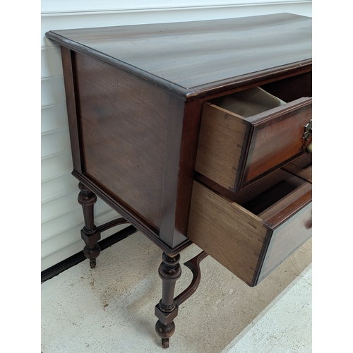 53 - William & Mary Chest Of 3 Drawers And Stand With Ornate Stretcher, Brass Drop handles And Inlaid Dra... 