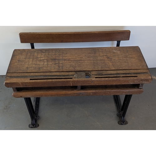 26 - Victorian Children's School Bench Desk With Cast Iron Frame