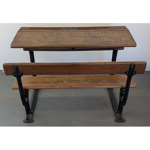 26 - Victorian Children's School Bench Desk With Cast Iron Frame