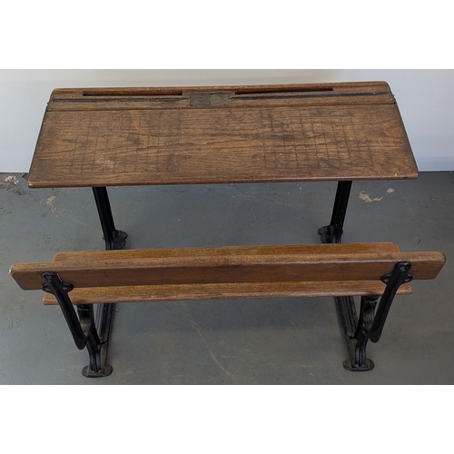 26 - Victorian Children's School Bench Desk With Cast Iron Frame