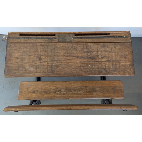 26 - Victorian Children's School Bench Desk With Cast Iron Frame