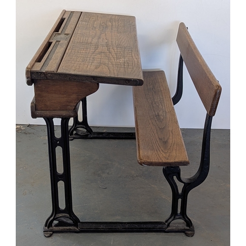 26 - Victorian Children's School Bench Desk With Cast Iron Frame