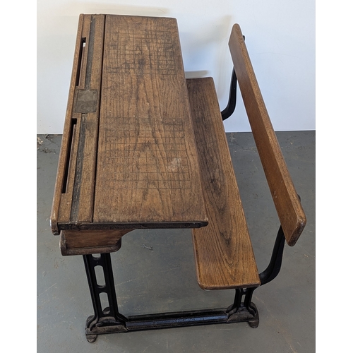 26 - Victorian Children's School Bench Desk With Cast Iron Frame