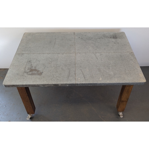 28 - Restoration Hardware Zinc Topped Children's Table On Castors - 59 x 112 x 77cm