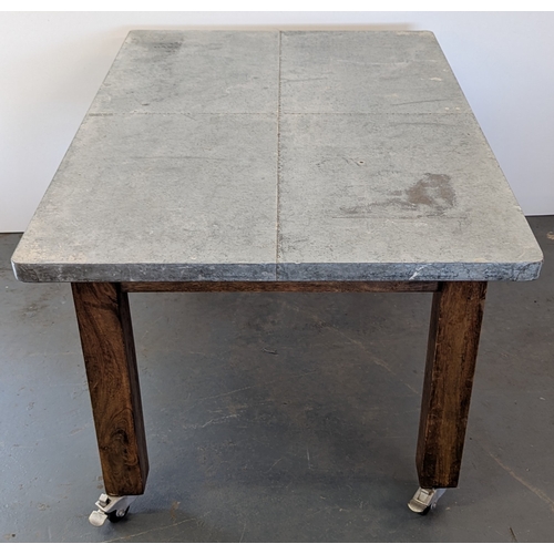 28 - Restoration Hardware Zinc Topped Children's Table On Castors - 59 x 112 x 77cm