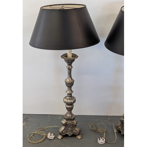 30 - A Pair Of Tall French Column Lamps With Shades - Standing 95cm High