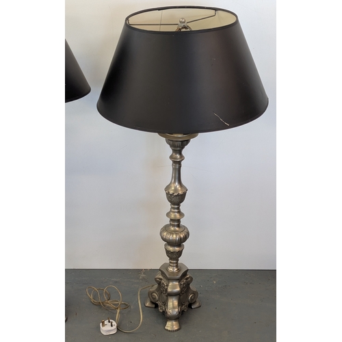 30 - A Pair Of Tall French Column Lamps With Shades - Standing 95cm High