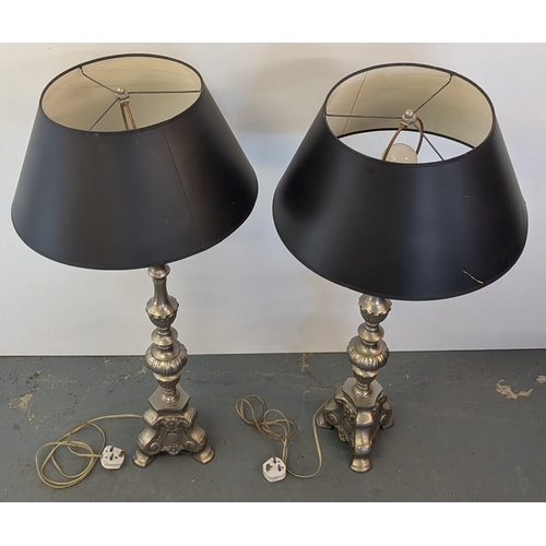 30 - A Pair Of Tall French Column Lamps With Shades - Standing 95cm High