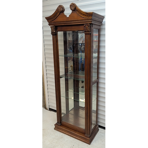 36 - Mirror Backed Display Cabinet With Sliding Door, 3 Glass Shelves, Extensive Carved Details And Light... 