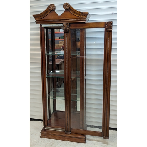 36 - Mirror Backed Display Cabinet With Sliding Door, 3 Glass Shelves, Extensive Carved Details And Light... 