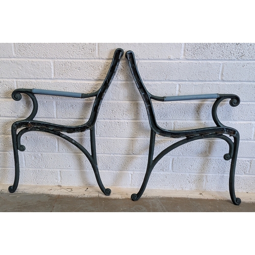 Cast Bench Ends With Blue Painted Hand Rests