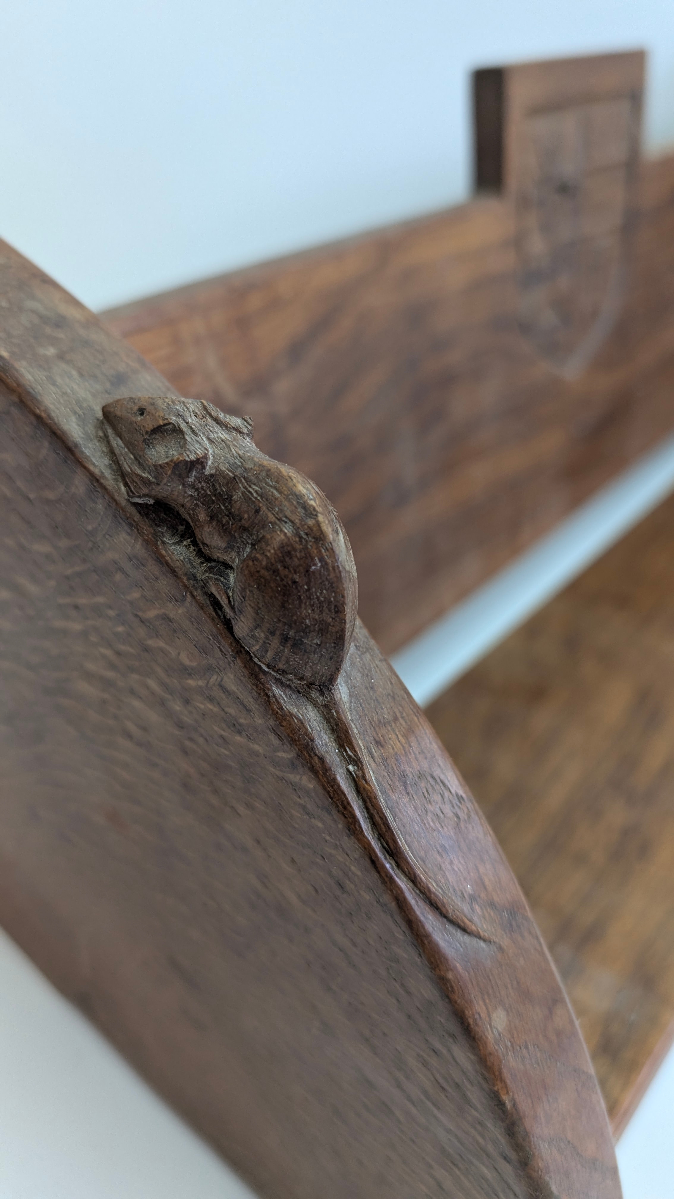 Small Oak Bookshelf with Carved Mouse and Heraldic Crest English, mid ...