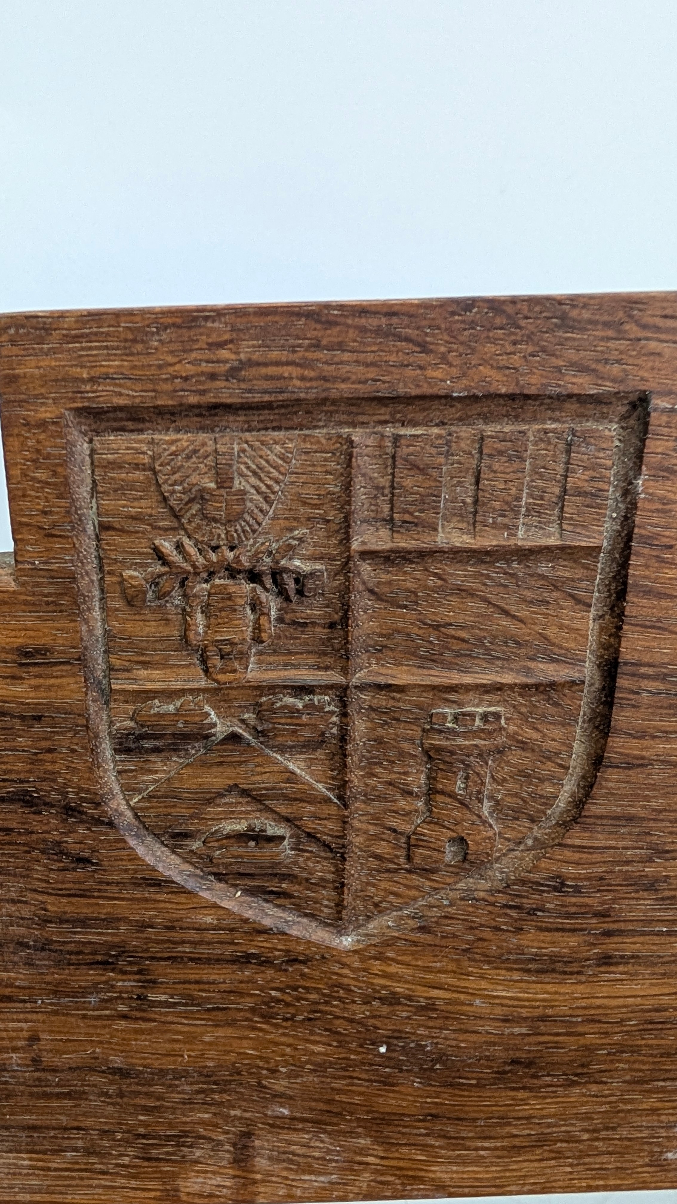 Small Oak Bookshelf with Carved Mouse and Heraldic Crest English, mid ...