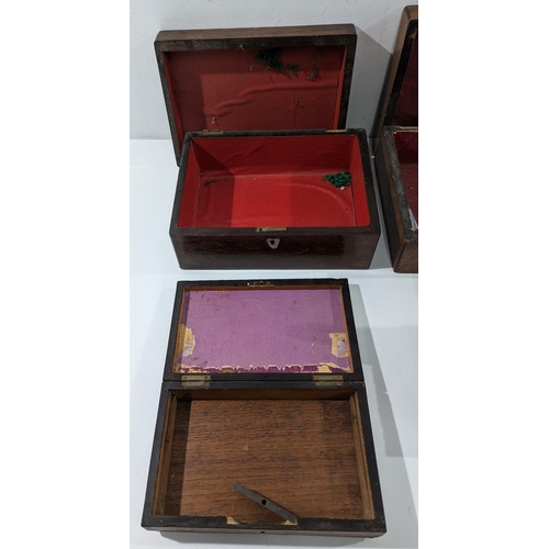 150 - Assorted antique wooden boxes, varying in size and design, including plain and carved examples. Some... 
