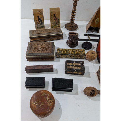 A large mixed lot of antique and vintage treen, boxes and curios ...