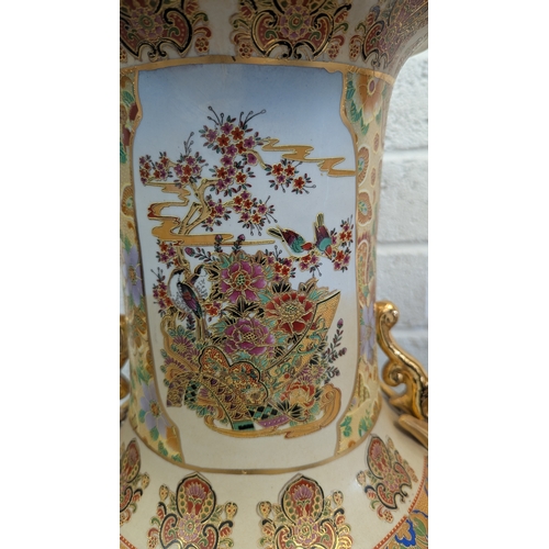 22 - Pair of Vintage Large Satsuma-Style Peacock & Floral Floor Vases Dimensions: Approx. 108cm high × 33... 