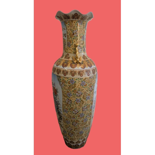 22 - Pair of Vintage Large Satsuma-Style Peacock & Floral Floor Vases Dimensions: Approx. 108cm high × 33... 