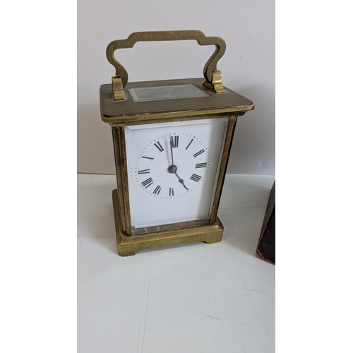 28 - Antique French Brass Four-Glass Carriage Clock with Original Travelling Case

White enamel dial with... 