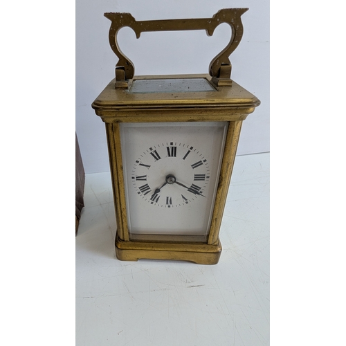 29 - Antique French Brass Four-Glass Carriage Clock with Travelling Case & Key

White enamel dial with Ro... 