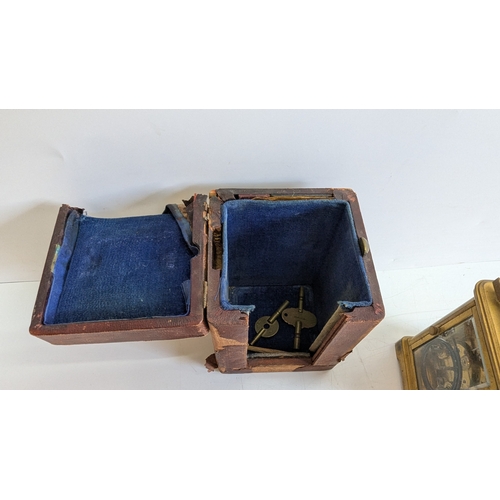 29 - Antique French Brass Four-Glass Carriage Clock with Travelling Case & Key

White enamel dial with Ro... 