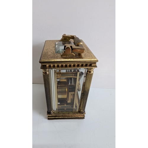 31 - Mappin & Webb Ltd Brass Four-Glass Carriage Clock

White dial signed Mappin & Webb Ltd, with Roman n... 