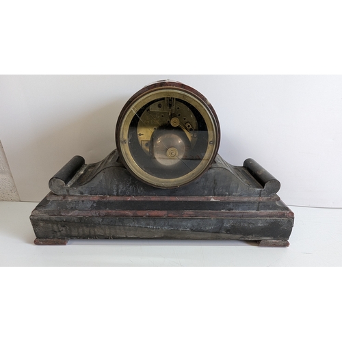 34 - Antique French Black & Rouge Marble Striking Mantel Clock

Black chapter ring with gilt Roman numera... 