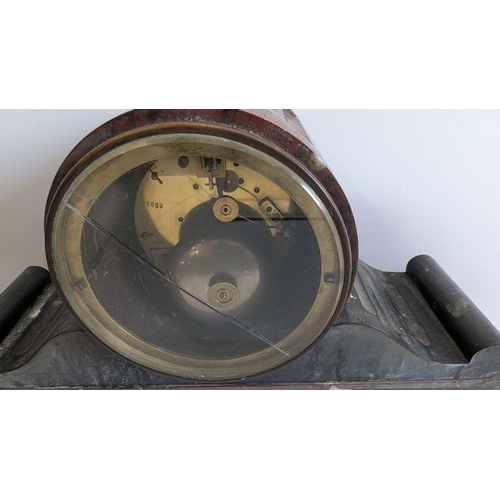 34 - Antique French Black & Rouge Marble Striking Mantel Clock

Black chapter ring with gilt Roman numera... 