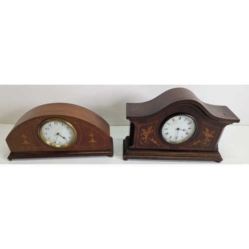 40 - Two Antique Inlaid Mahogany Mantel Clocks

Both with shaped architectural cases, decorative boxwood ... 