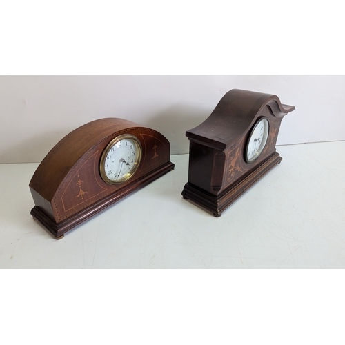 40 - Two Antique Inlaid Mahogany Mantel Clocks

Both with shaped architectural cases, decorative boxwood ... 