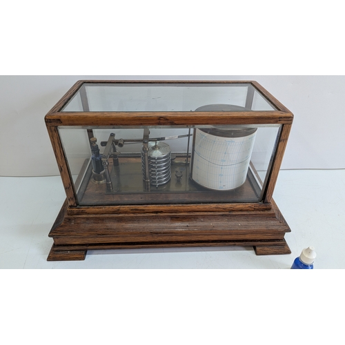 46 - Vintage Short & Mason Ltd London Aneroid Barograph in Glazed Oak Case

Precision meteorological reco... 