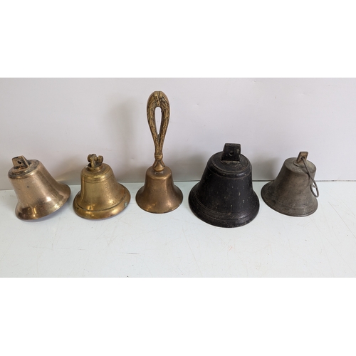48 - Collection of Five Antique Brass and Metal Bells

Of varying sizes and forms, including three brass ... 