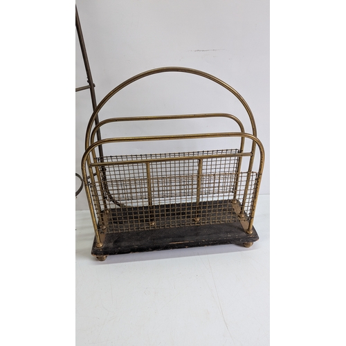 53 - Vintage Brass Magazine Rack & Three-Tier Plant Stand

The magazine rack of arched tubular brass cons... 