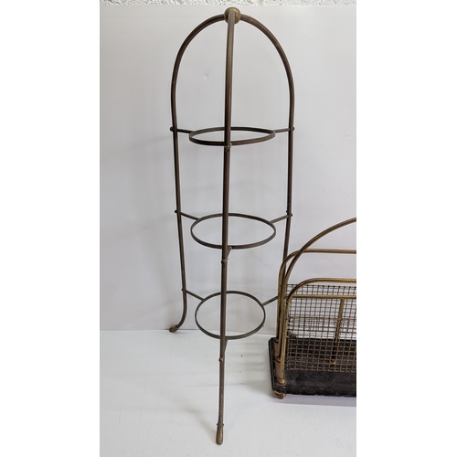53 - Vintage Brass Magazine Rack & Three-Tier Plant Stand

The magazine rack of arched tubular brass cons... 
