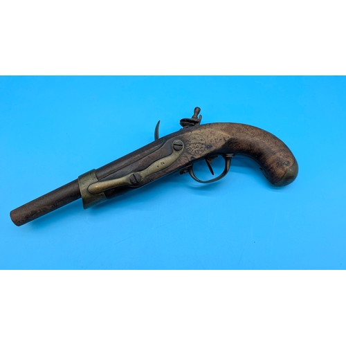 160 - A French Napoleonic First Empire military flintlock cavalry pistol, Model An XIII type, dated 1807, ... 