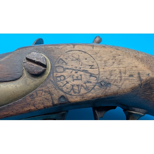 160 - A French Napoleonic First Empire military flintlock cavalry pistol, Model An XIII type, dated 1807, ... 